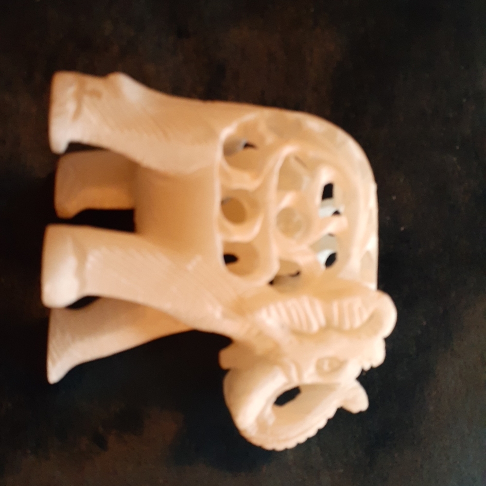 EXQUISITE Marble 3" Trunk-Up Elephant with Inlay Sculpture.